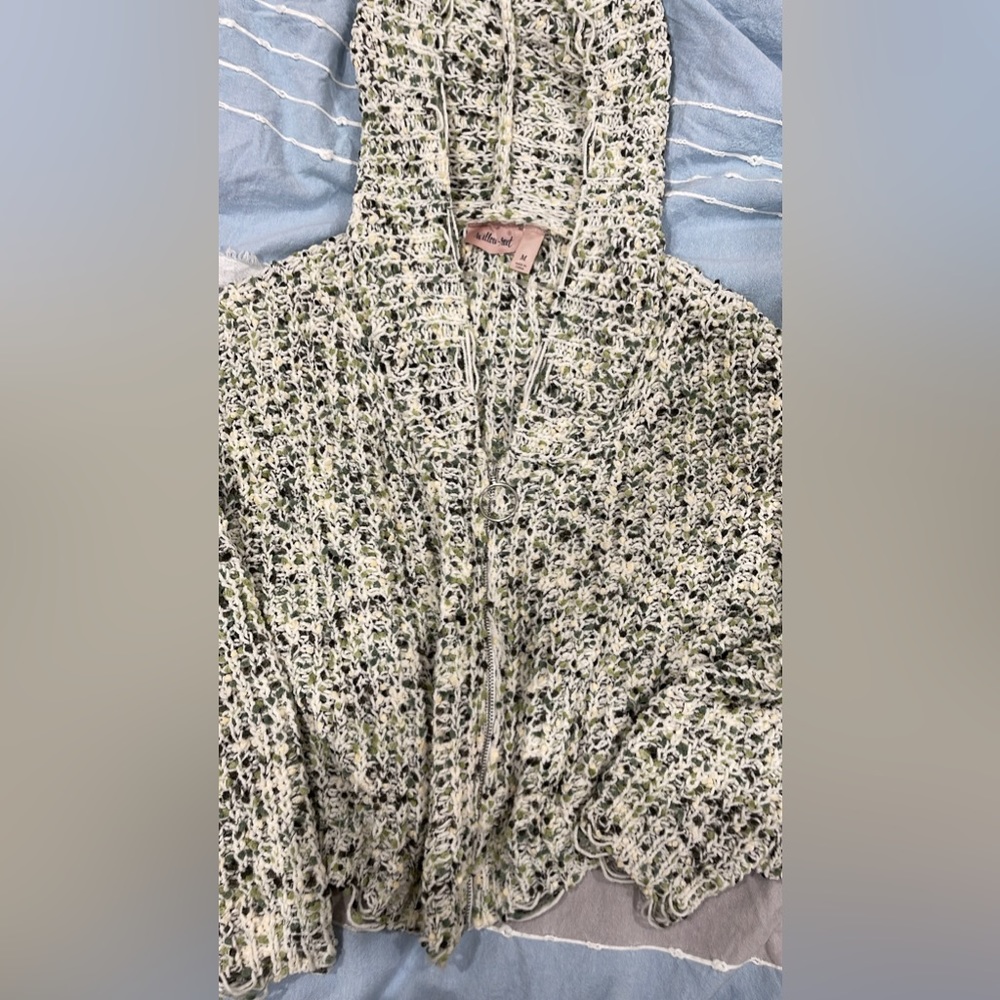 Crop sweater hoodie with zip front